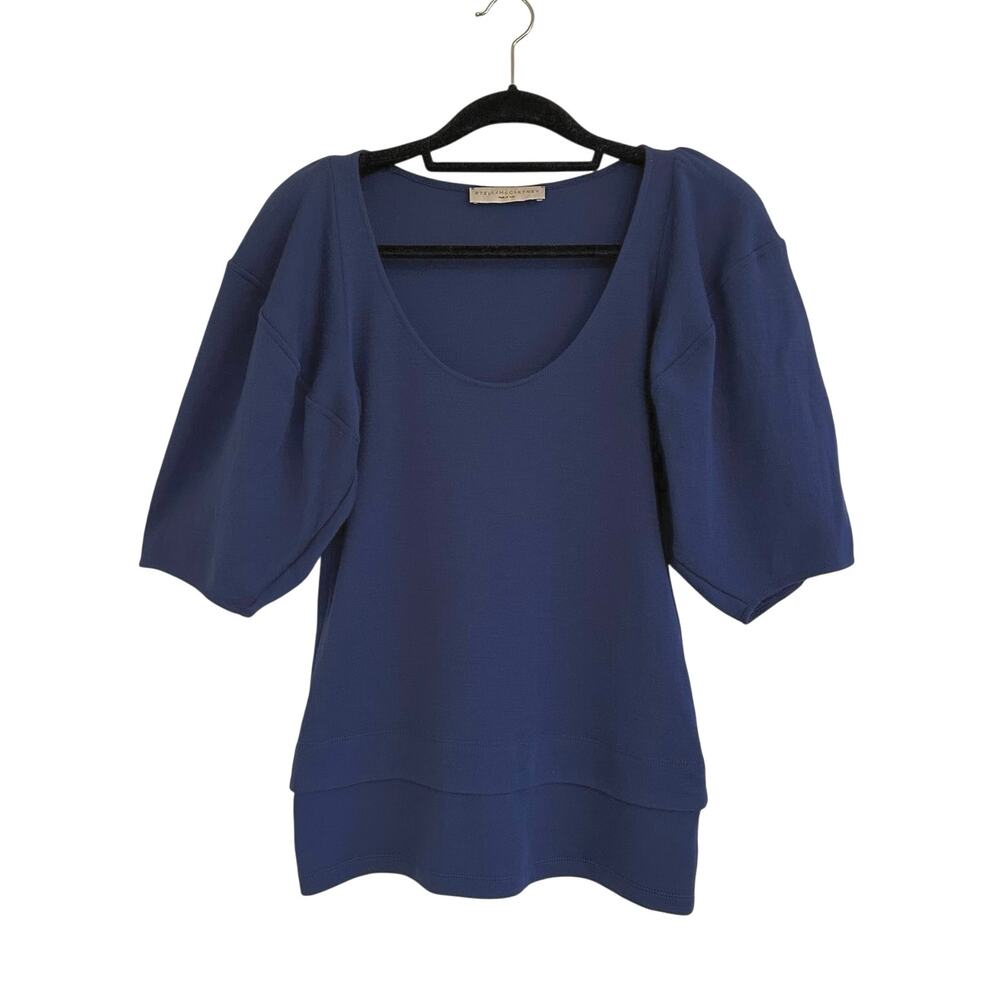 Stella McCartney Puff Sleeve Tiered Hem Knit Wool Top Size Small It 38 Blue